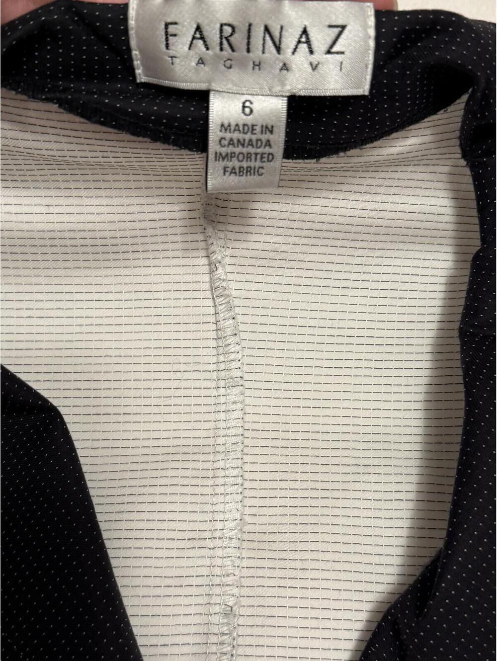 Farinaz Taghavi White Tailored Blouse w/ Black Contrast Collar & Cuffs Size 6 - Picture 5 of 9